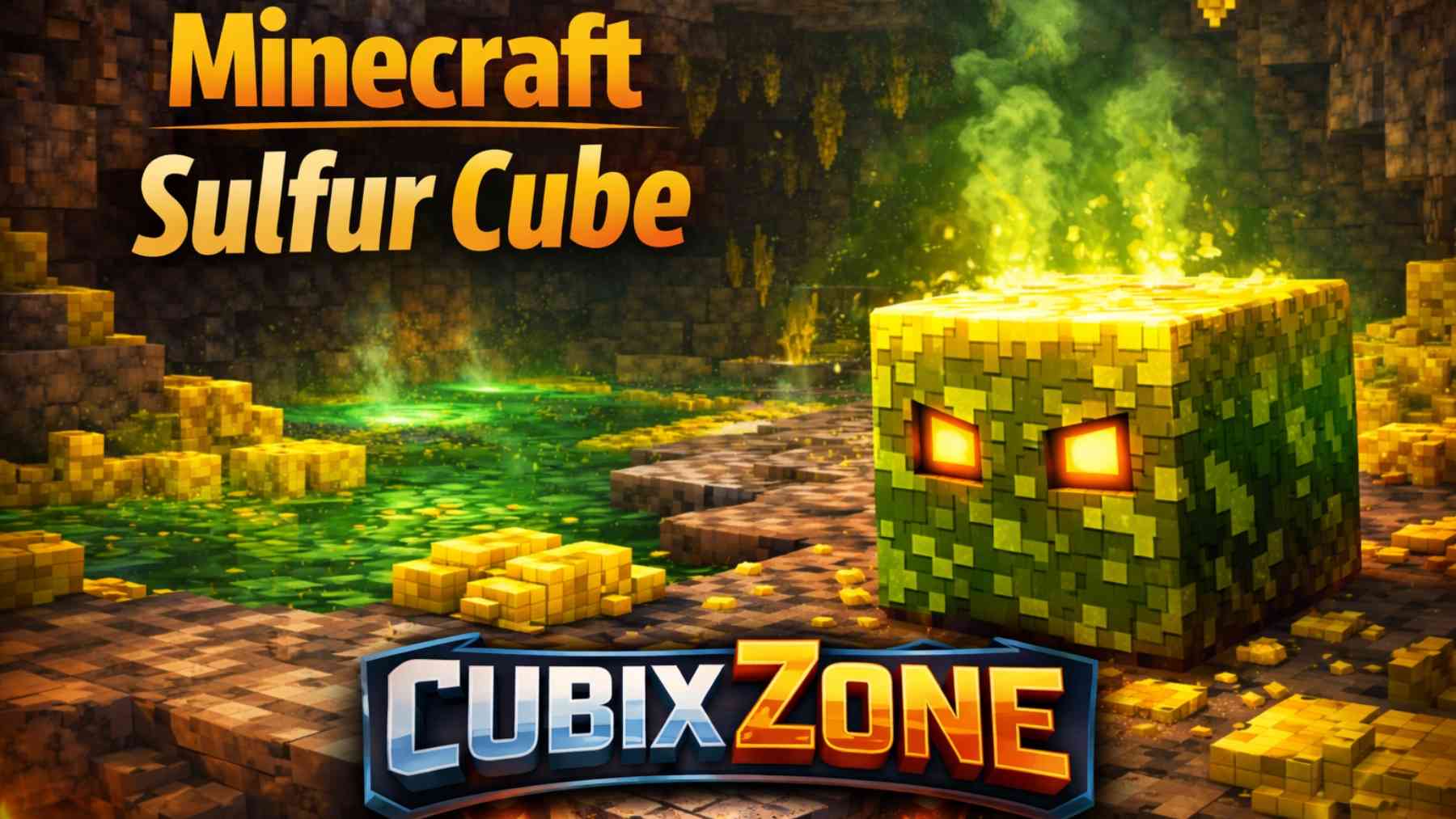 Sulfur Cube en Minecraft Chaos Cubed dentro de las sulfur caves de la snapshot 26.2